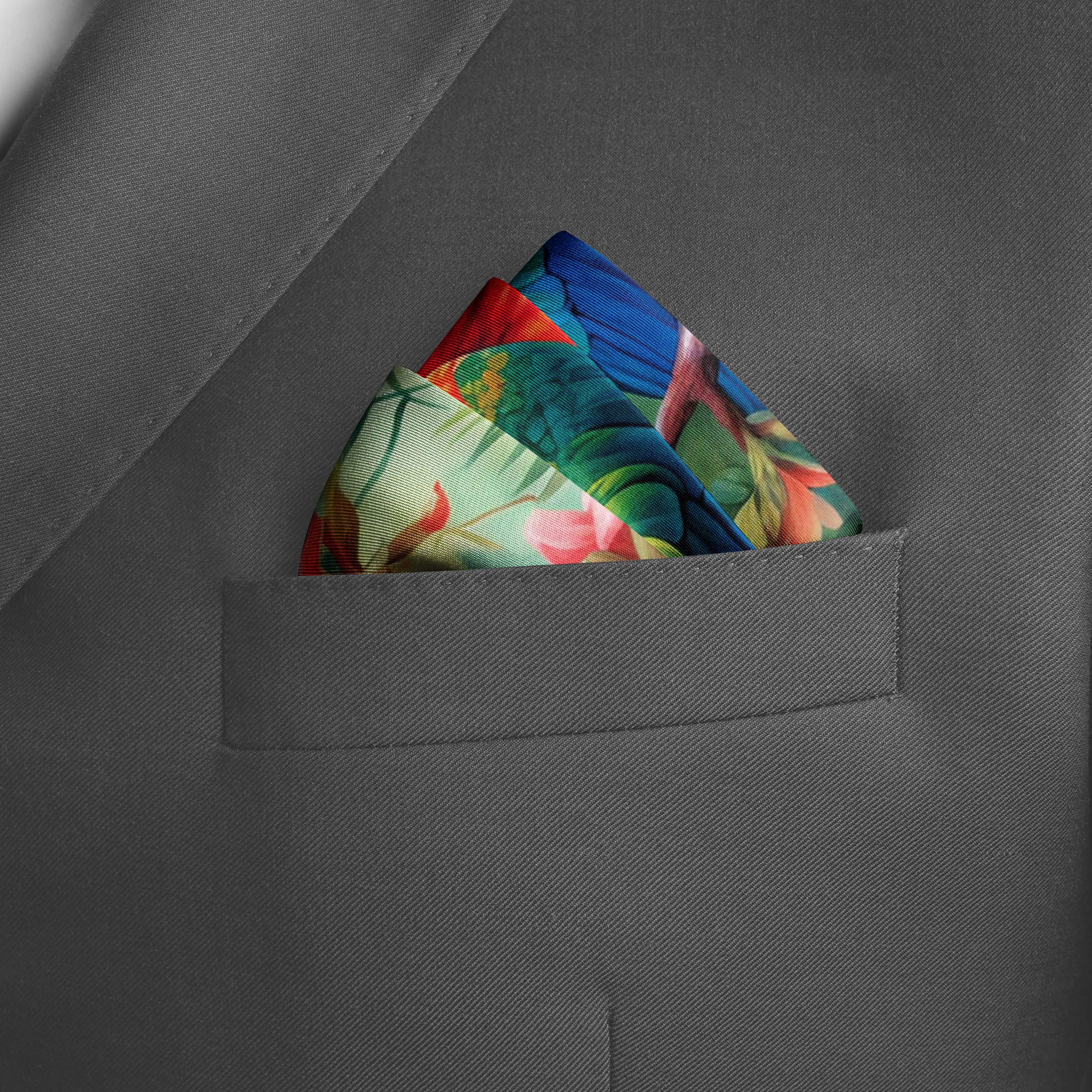 BIRDS AND JUNGLE SILK POCKET SQUARE