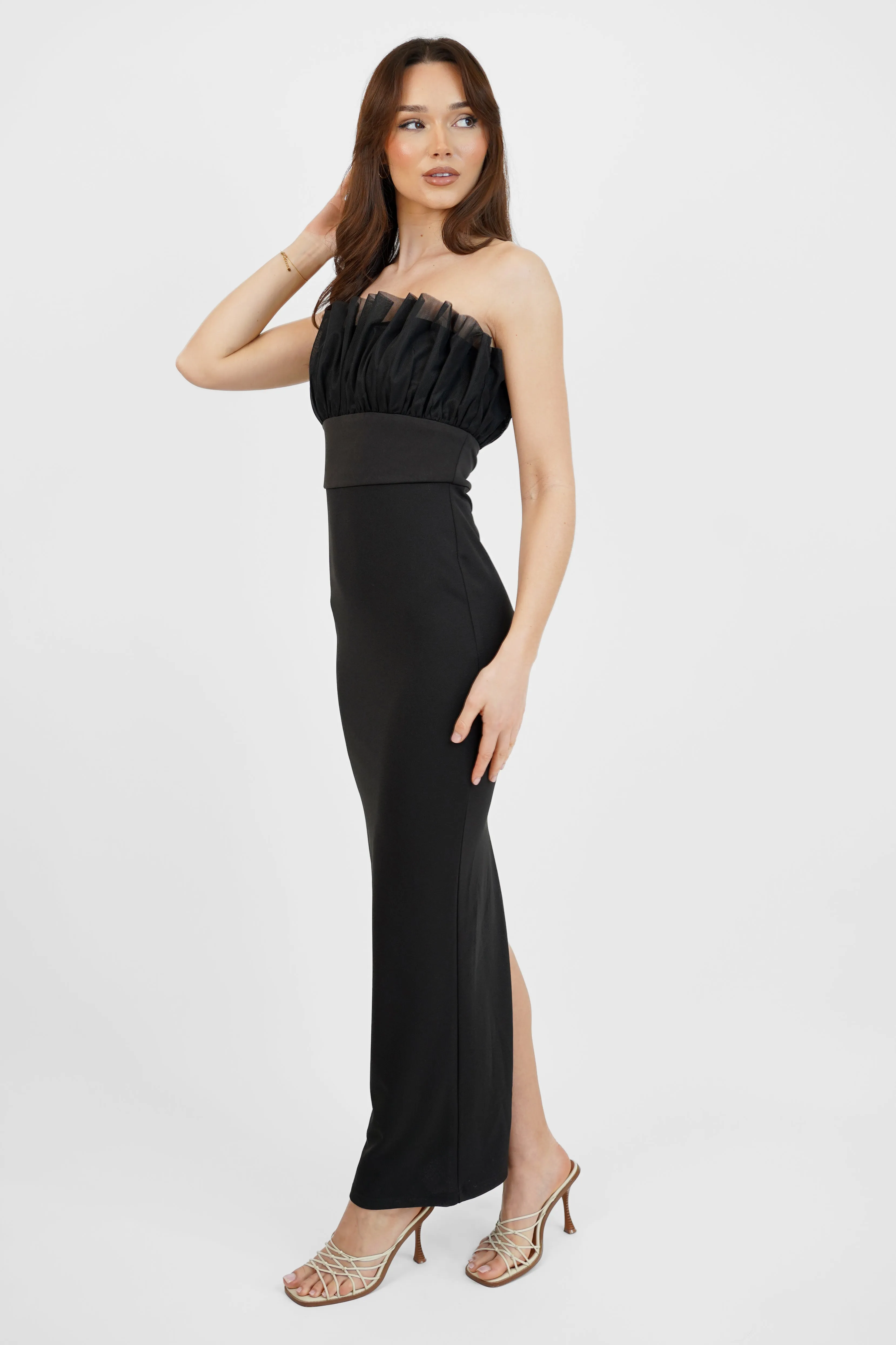 Black Bodycon Maxi Dress with Frills