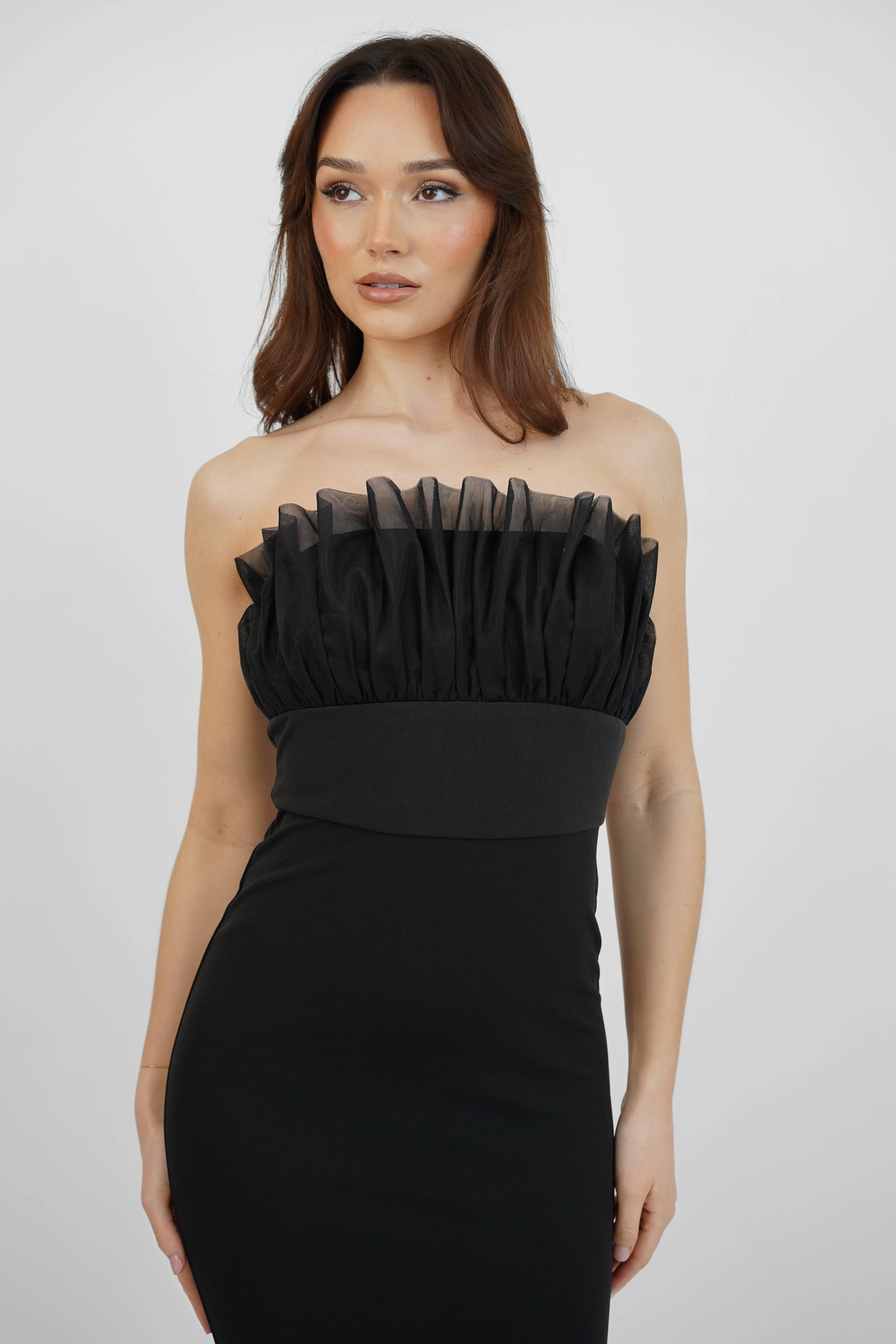Black Bodycon Maxi Dress with Frills