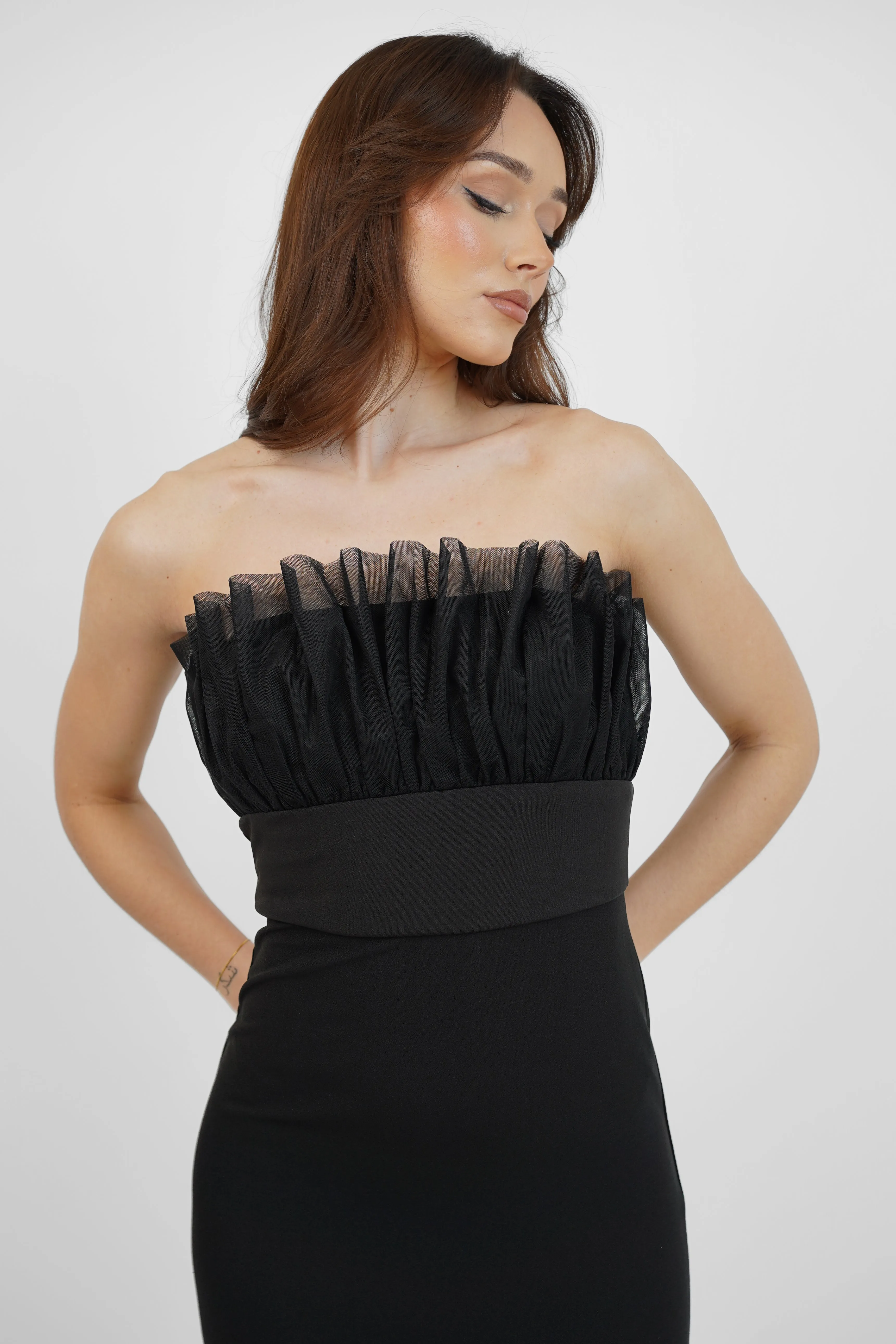 Black Bodycon Maxi Dress with Frills