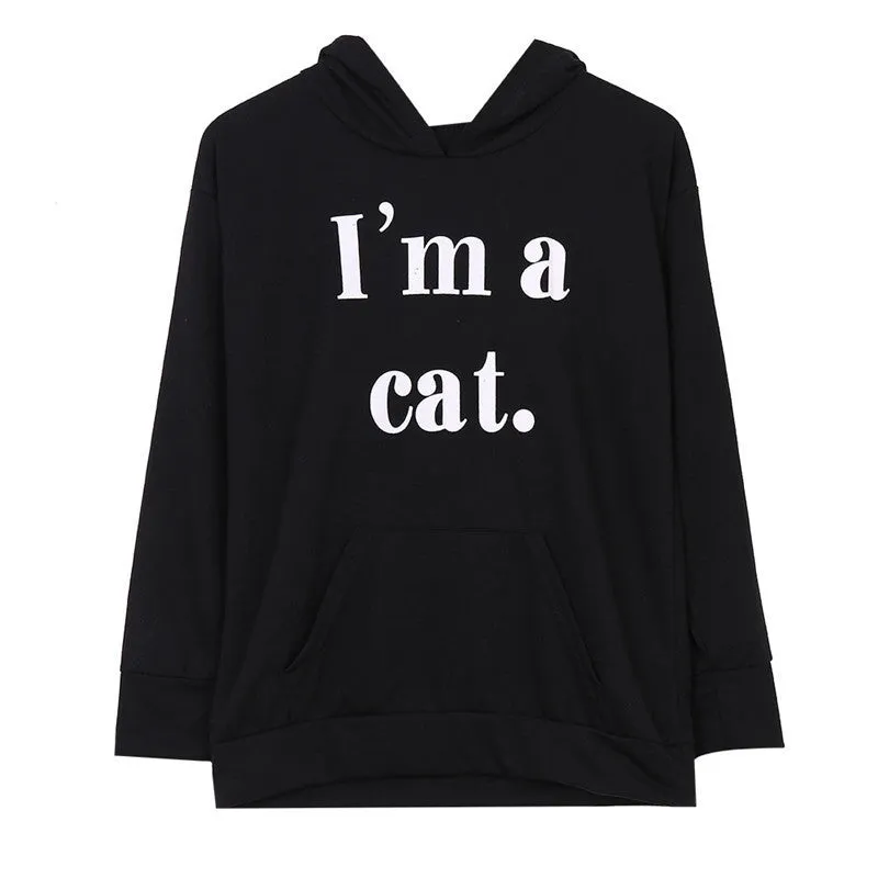 Black Cat Ear Women Hoodies with Hood Warm Long sleeve Sweatshirt Casual Cute Outwear
