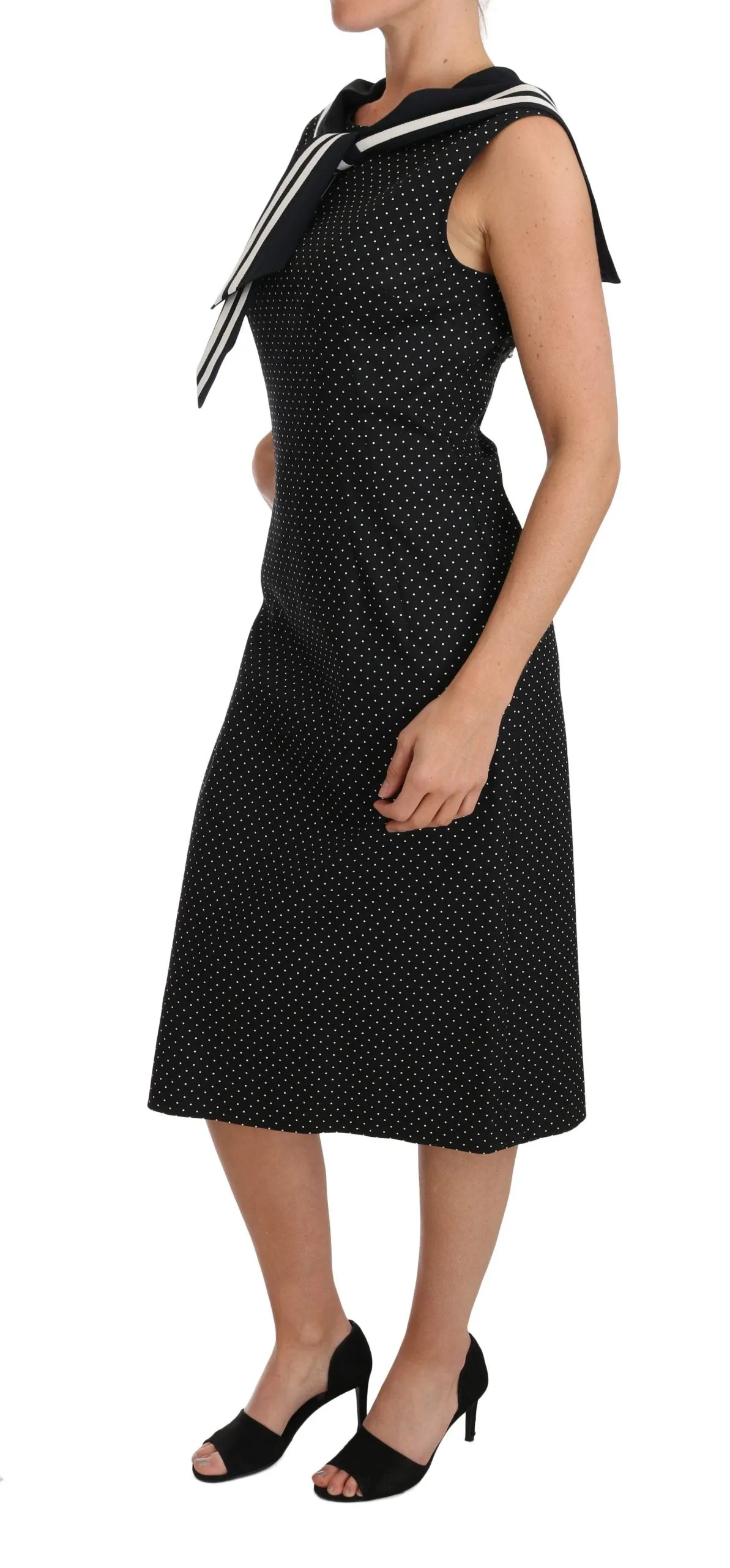 Black Cotton Stretch Polka Crystal Dress