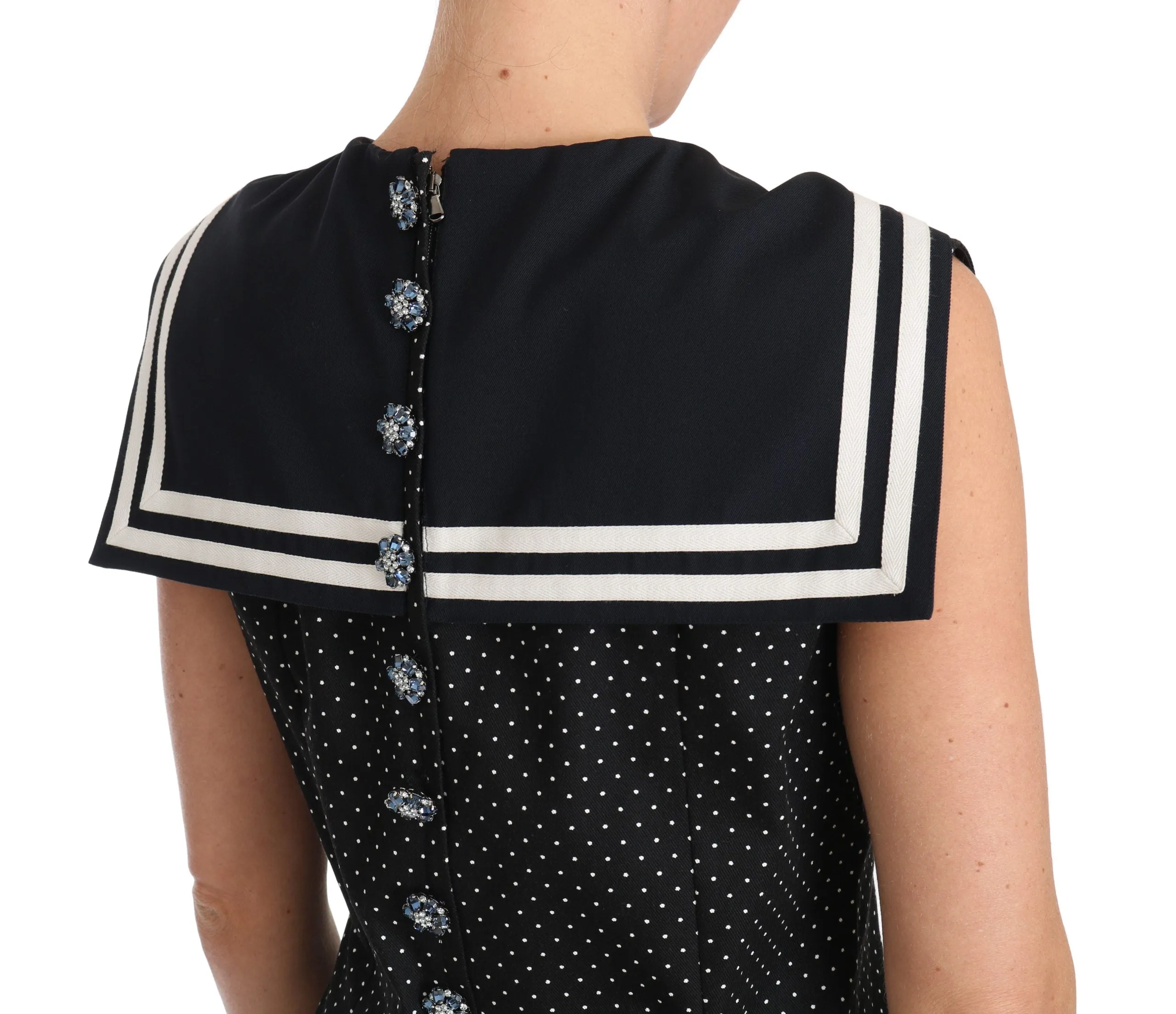 Black Cotton Stretch Polka Crystal Dress