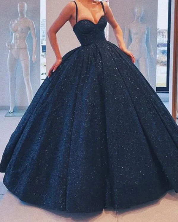 Black Quinceanera Dresses with Spaghetti Straps Ball Gown Sweet 16 vestidos de quinceañera