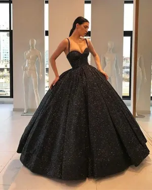 Black Quinceanera Dresses with Spaghetti Straps Ball Gown Sweet 16 vestidos de quinceañera