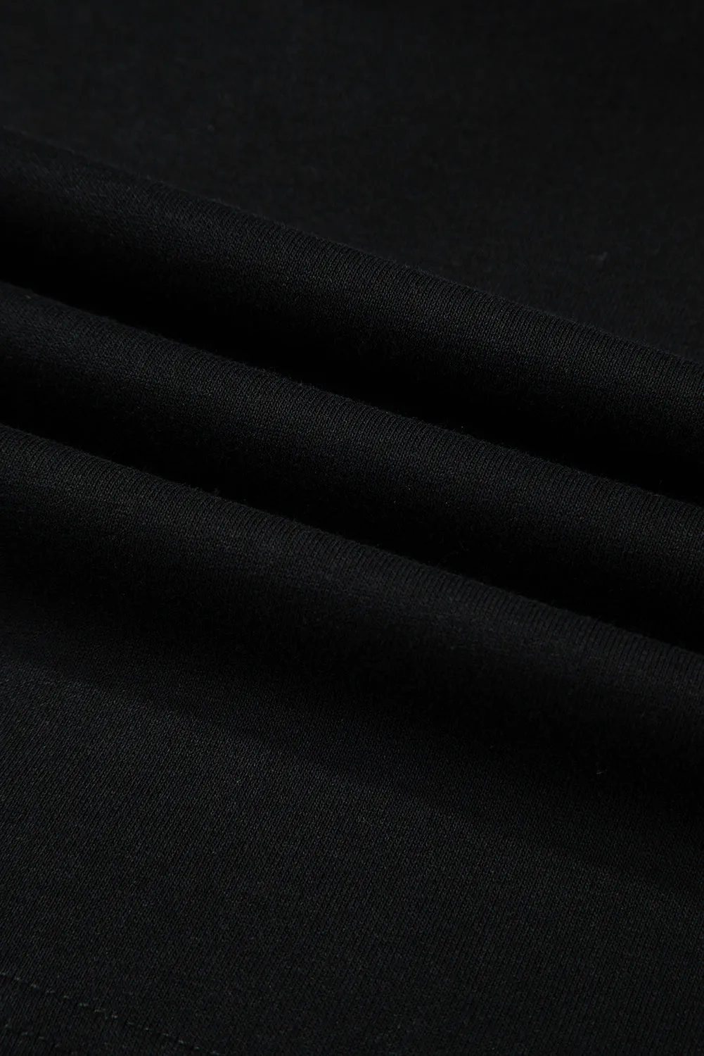 Black Solid Drop Shoulder Drawstring Cropped Hoodie