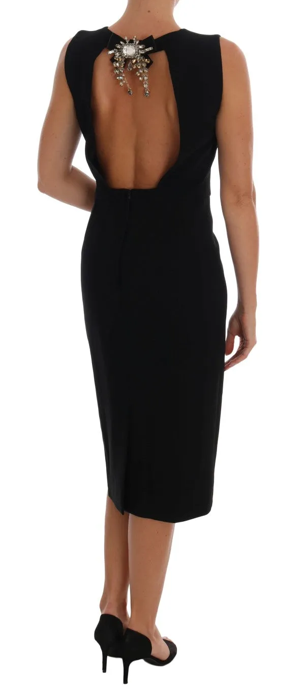 Black Stretch Crystal Sheath Dress