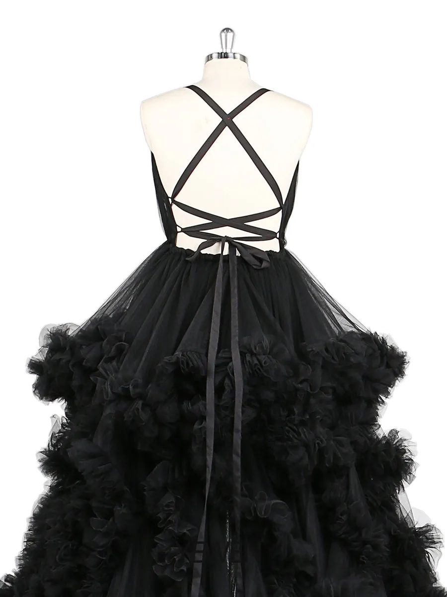Black V Neck Maternity Photoshoot Dress Cross Lace Up Back Baby Shower Dress Robe for Photoshoot YW220516