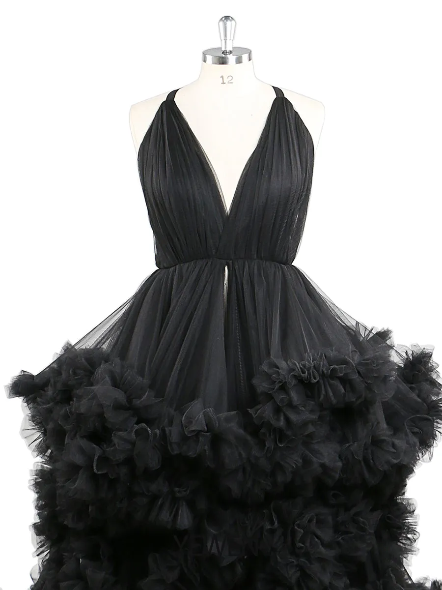 Black V Neck Maternity Photoshoot Dress Cross Lace Up Back Baby Shower Dress Robe for Photoshoot YW220516