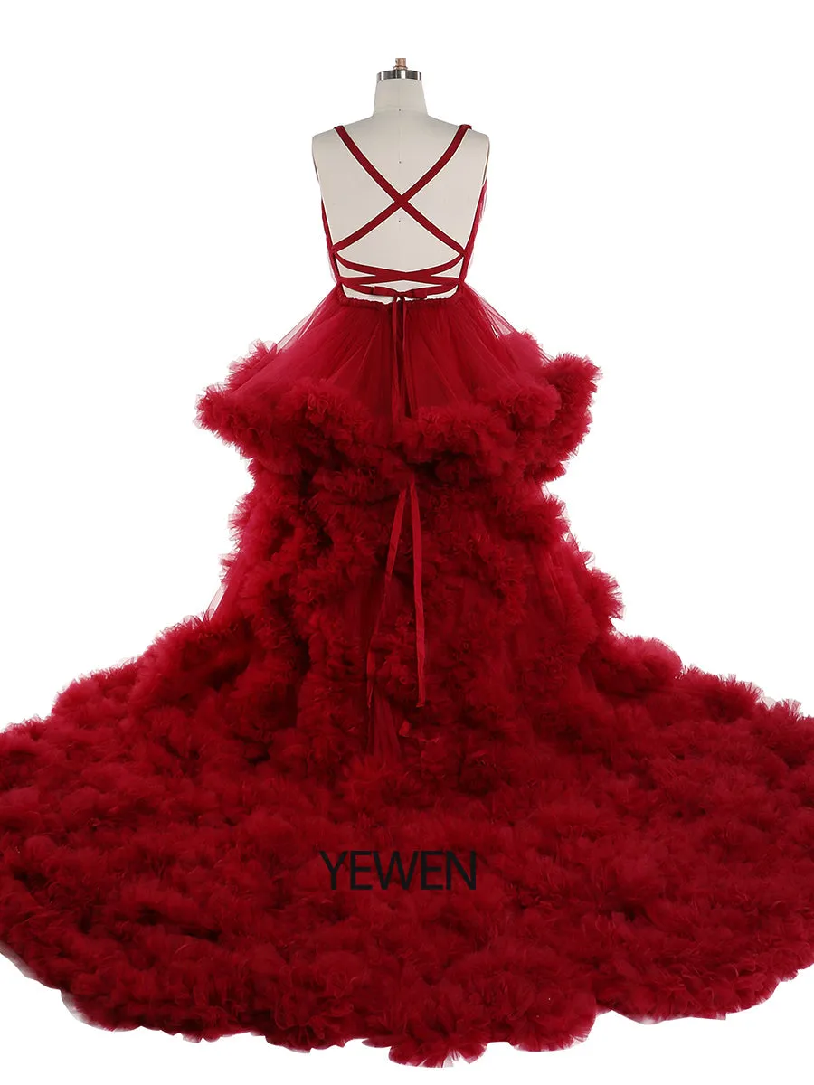 Black V Neck Maternity Photoshoot Dress Cross Lace Up Back Baby Shower Dress Robe for Photoshoot YW220516