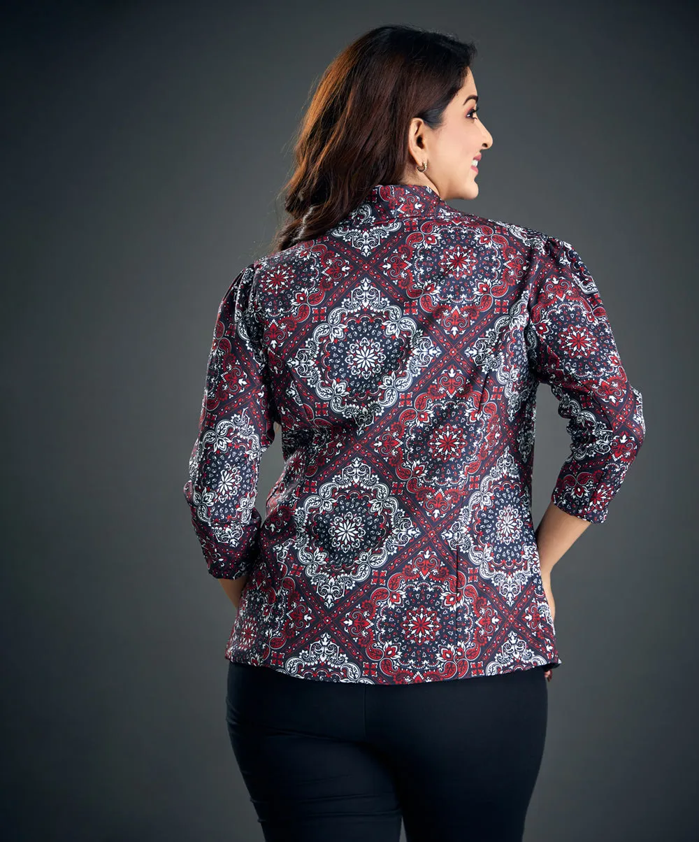 Black, White And Red Printed Blazer