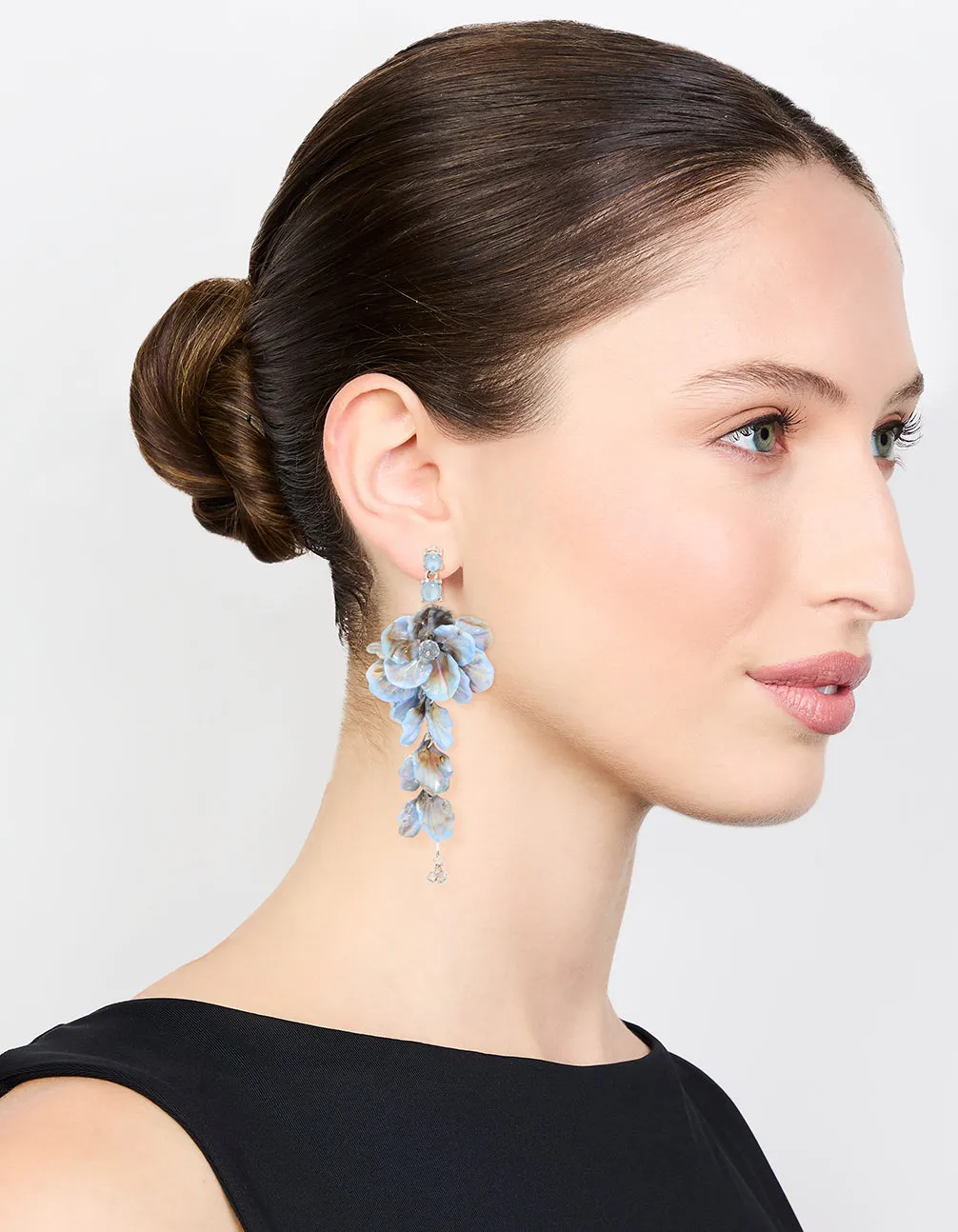 Blue Acrylic Petal Large Drop Earrings