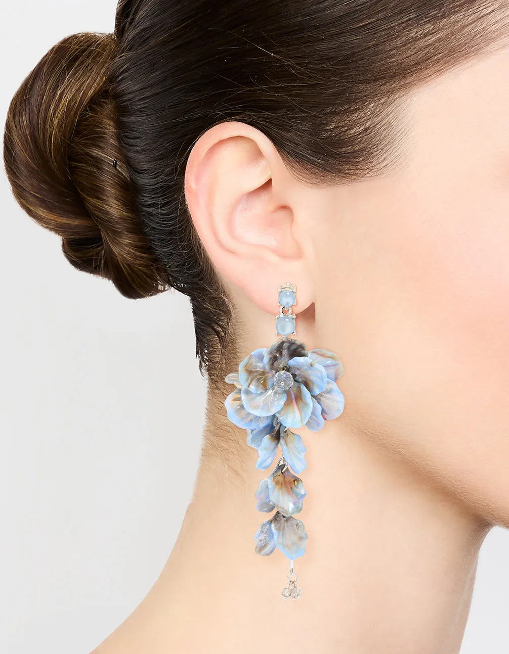 Blue Acrylic Petal Large Drop Earrings