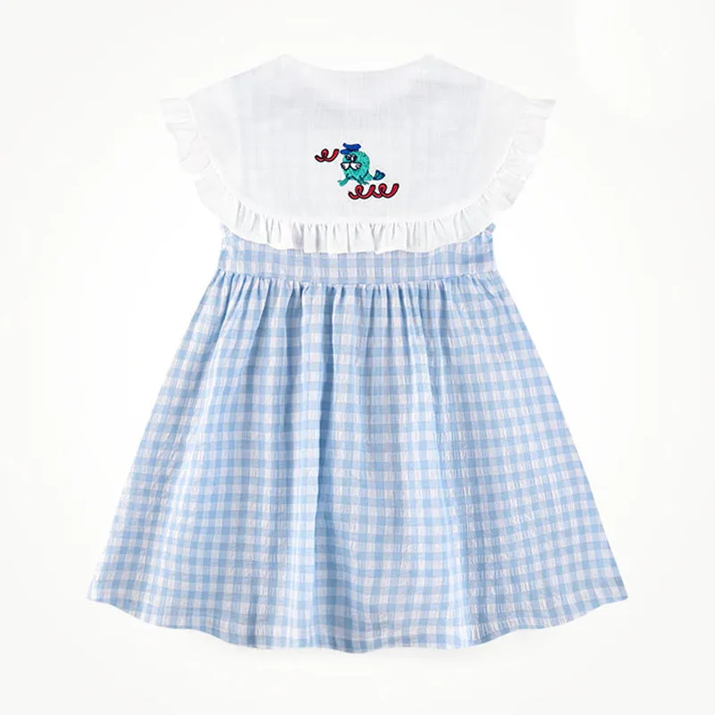 Blue Mervik Collar Check Dress 2405MM44