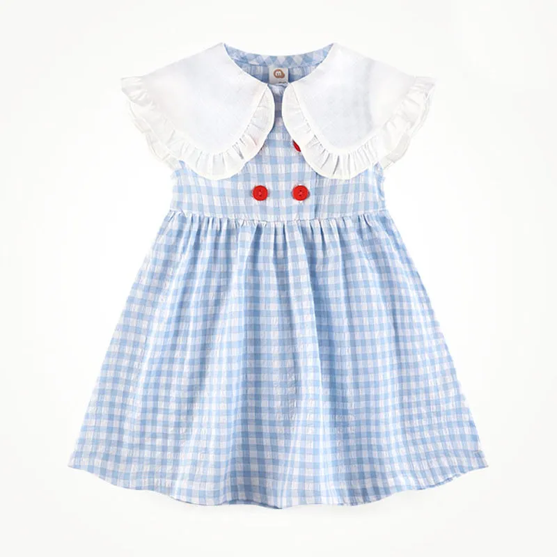 Blue Mervik Collar Check Dress 2405MM44