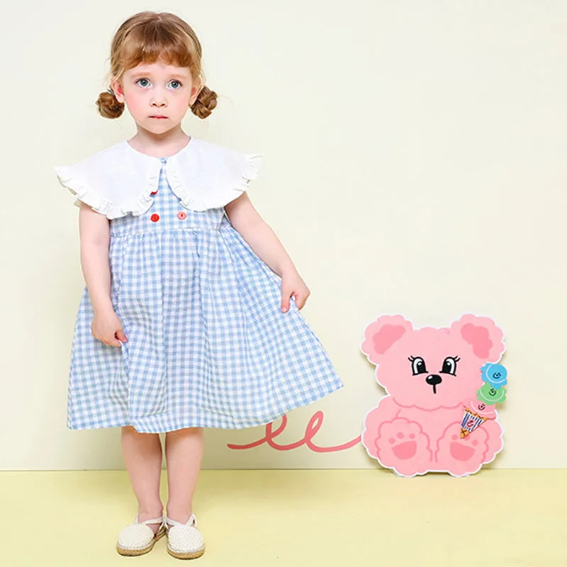 Blue Mervik Collar Check Dress 2405MM44