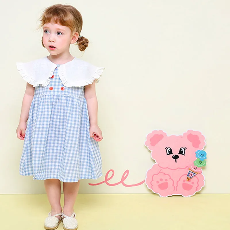 Blue Mervik Collar Check Dress 2405MM44