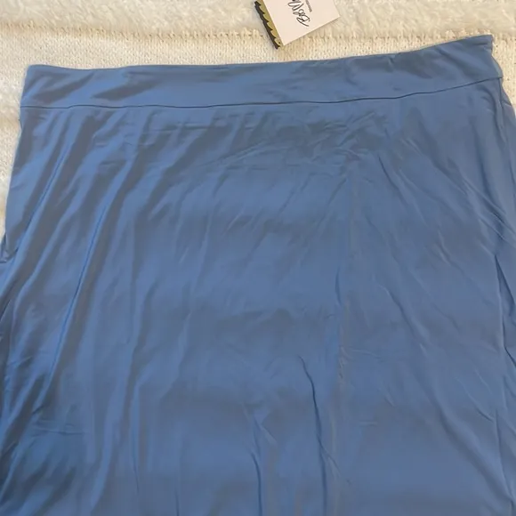 Bob Mackie wearable art maxi skirt stretch knit chambray smokey blue  lined 3X