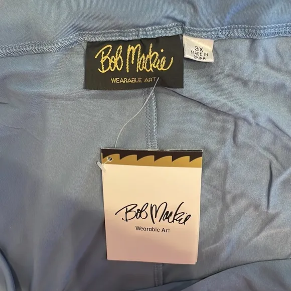 Bob Mackie wearable art maxi skirt stretch knit chambray smokey blue  lined 3X