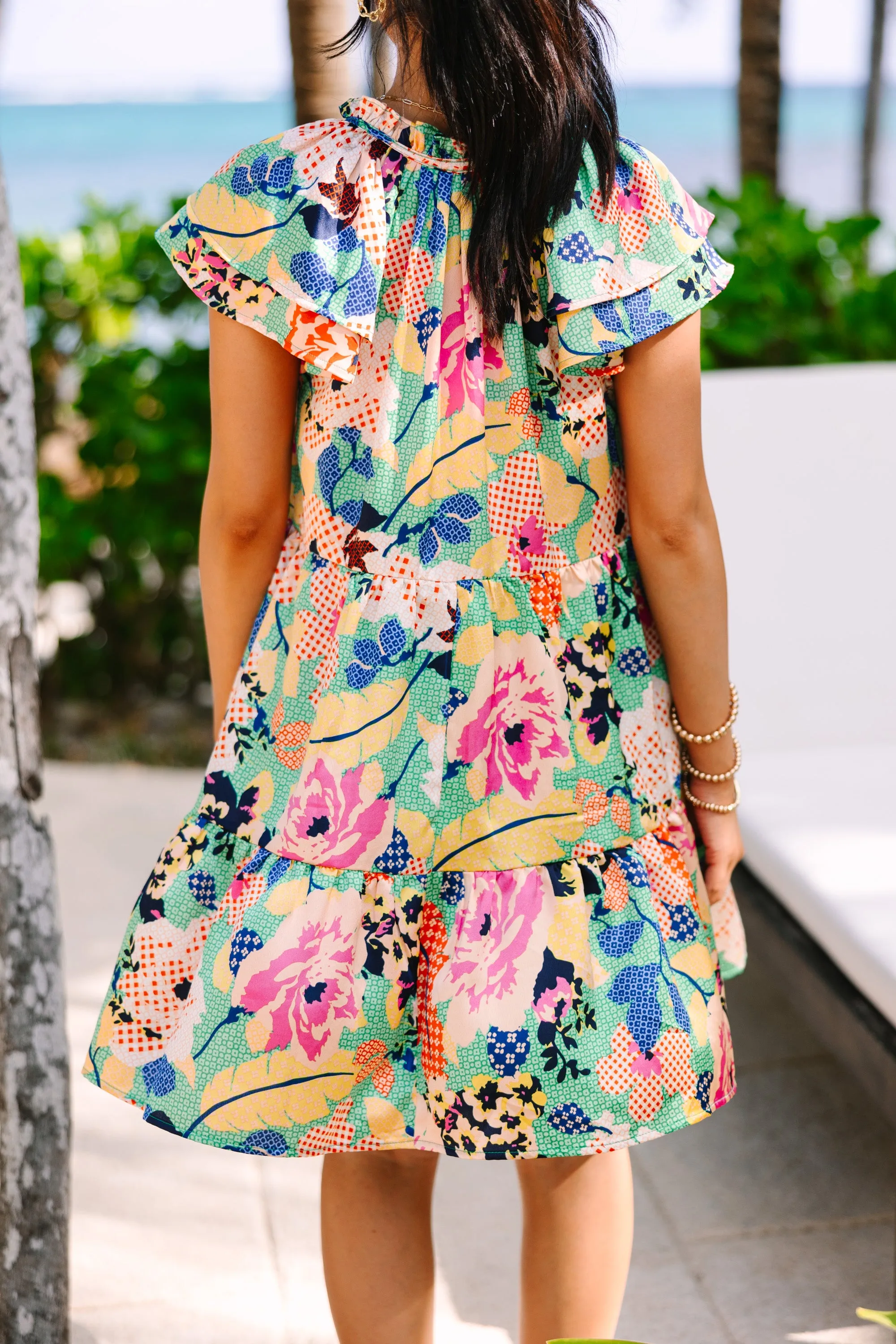 Bold Beginnings Green Abstract Dress