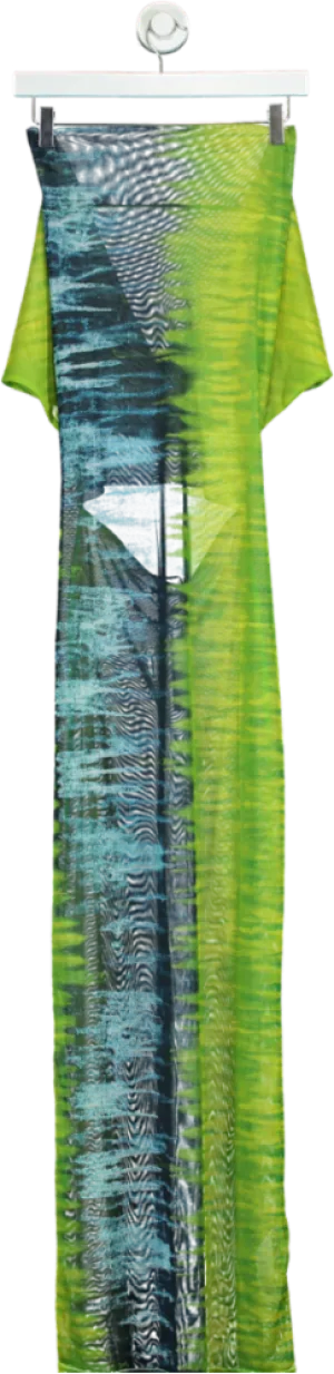 Boohoo Green Cowl Neck Tie Dye Mesh Maxi Dress UK 12