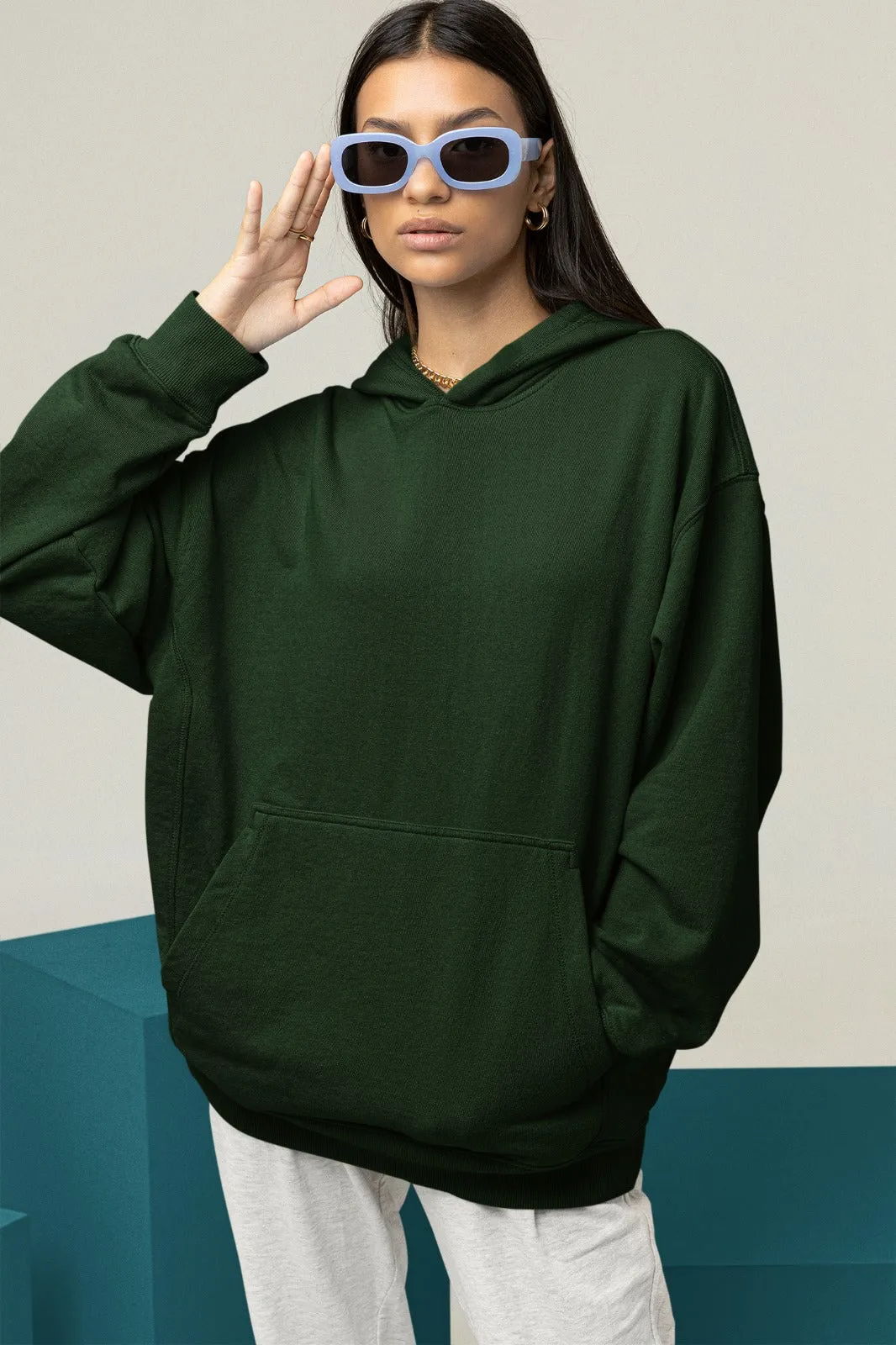 Bottle Green Oversized Hoodie || Essentials
