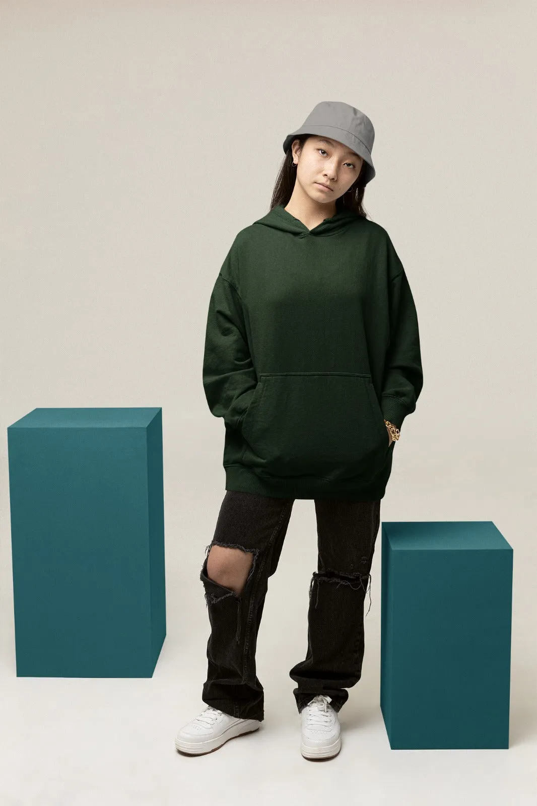 Bottle Green Oversized Hoodie || Essentials