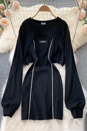 Breathable Two Piece Set T Shirt Dress Sweatshirt Casual Dress