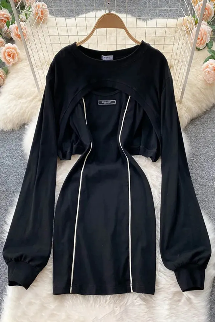 Breathable Two Piece Set T Shirt Dress Sweatshirt Casual Dress