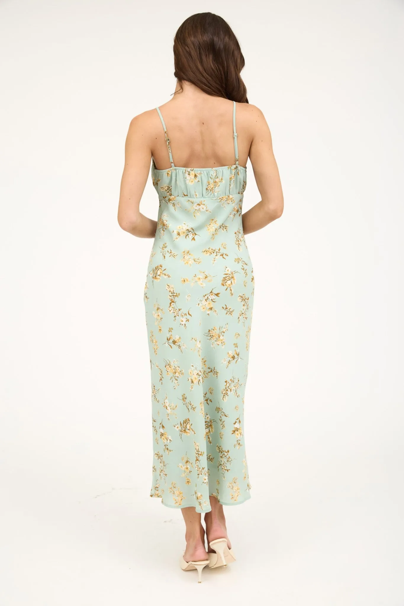 Brooke Floral Drawstring Front Midi Dress, Sage Multi
