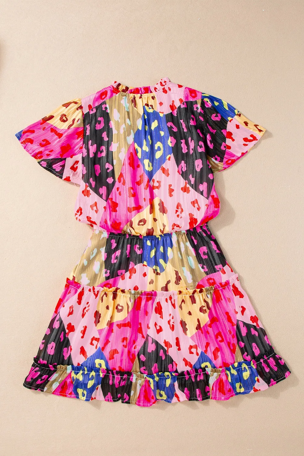 Callum Printed Tie Neck Short Sleeve Mini Dress
