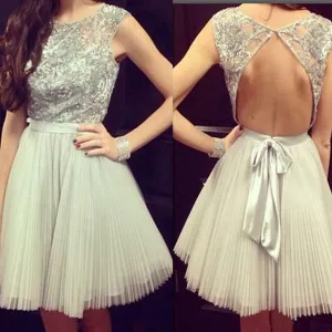 Cap Sleeves Open Back Unique Popular Homecoming Dresses, BG51458