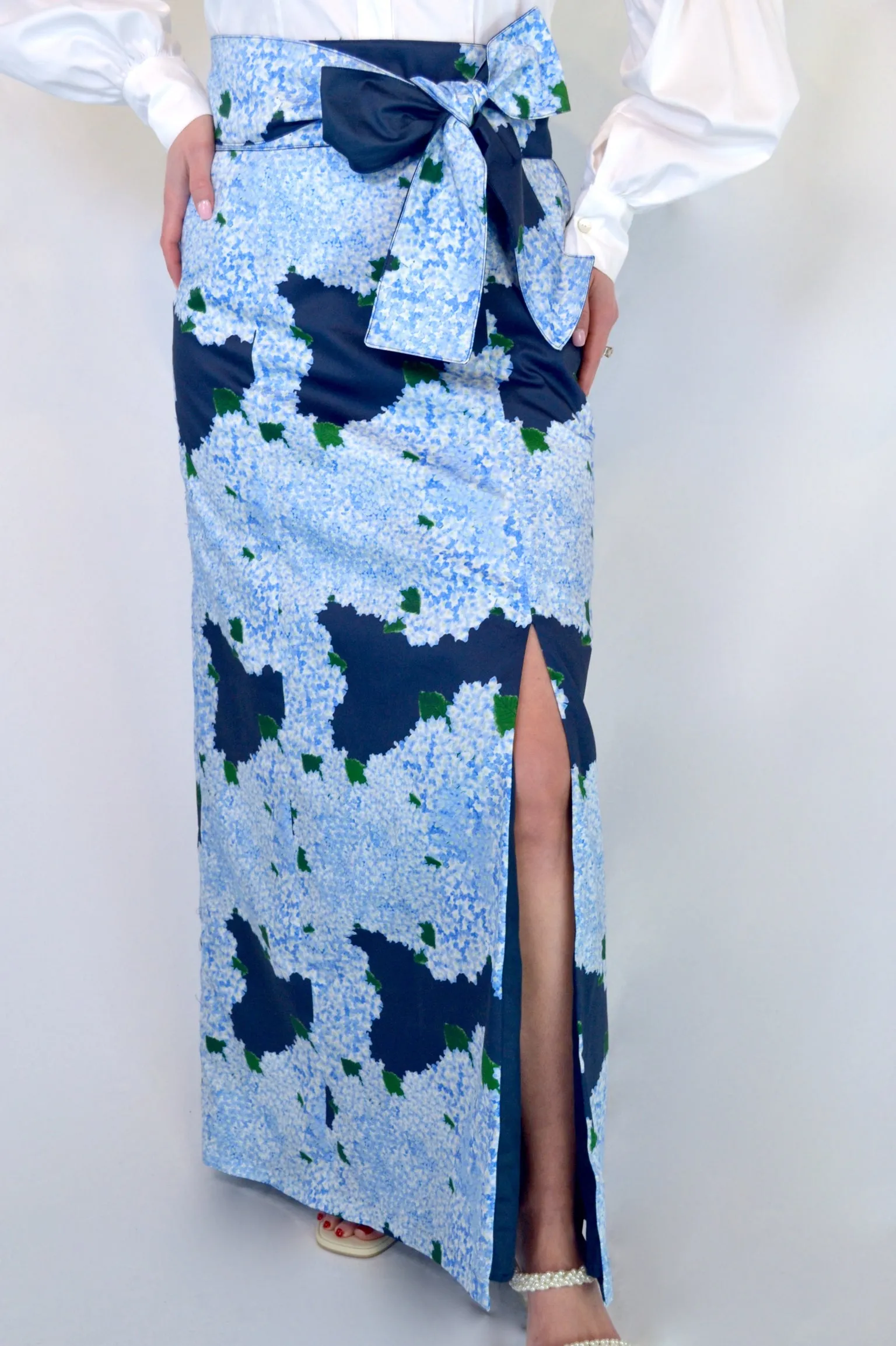 Carolina Panel Skirt in Navy Hydrangea