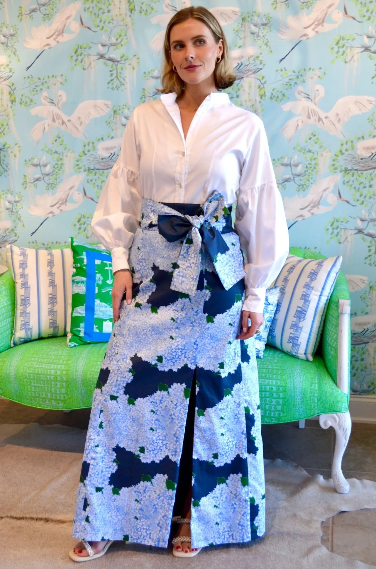 Carolina Panel Skirt in Navy Hydrangea