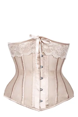 Champagne Longline Satin Bridal Corset with Super Fine Mesh Panels