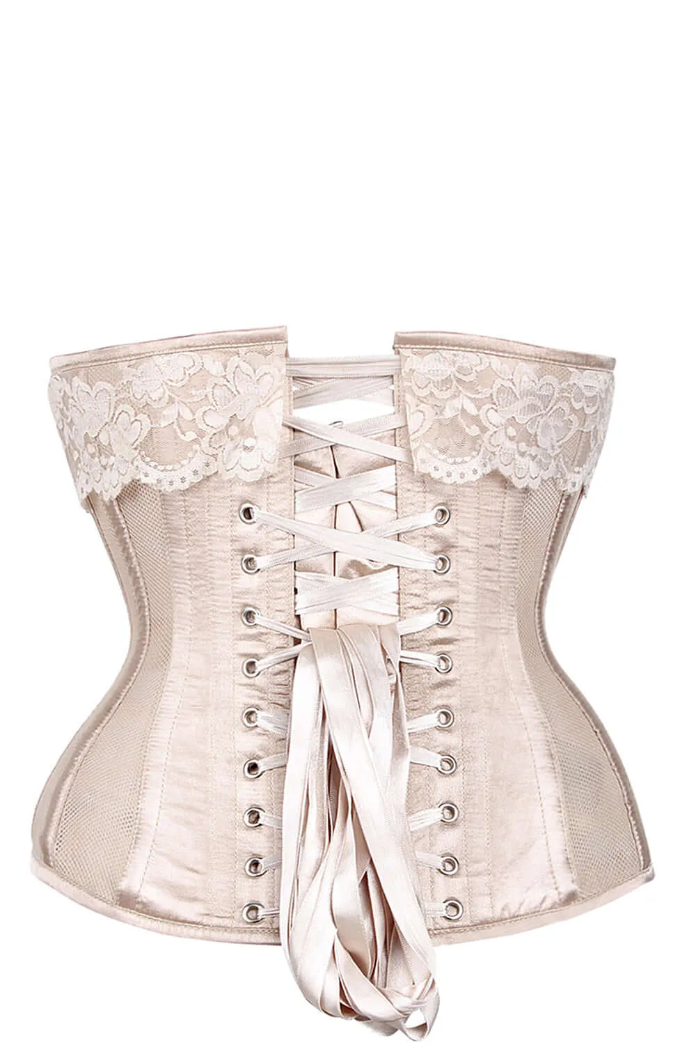 Champagne Longline Satin Bridal Corset with Super Fine Mesh Panels