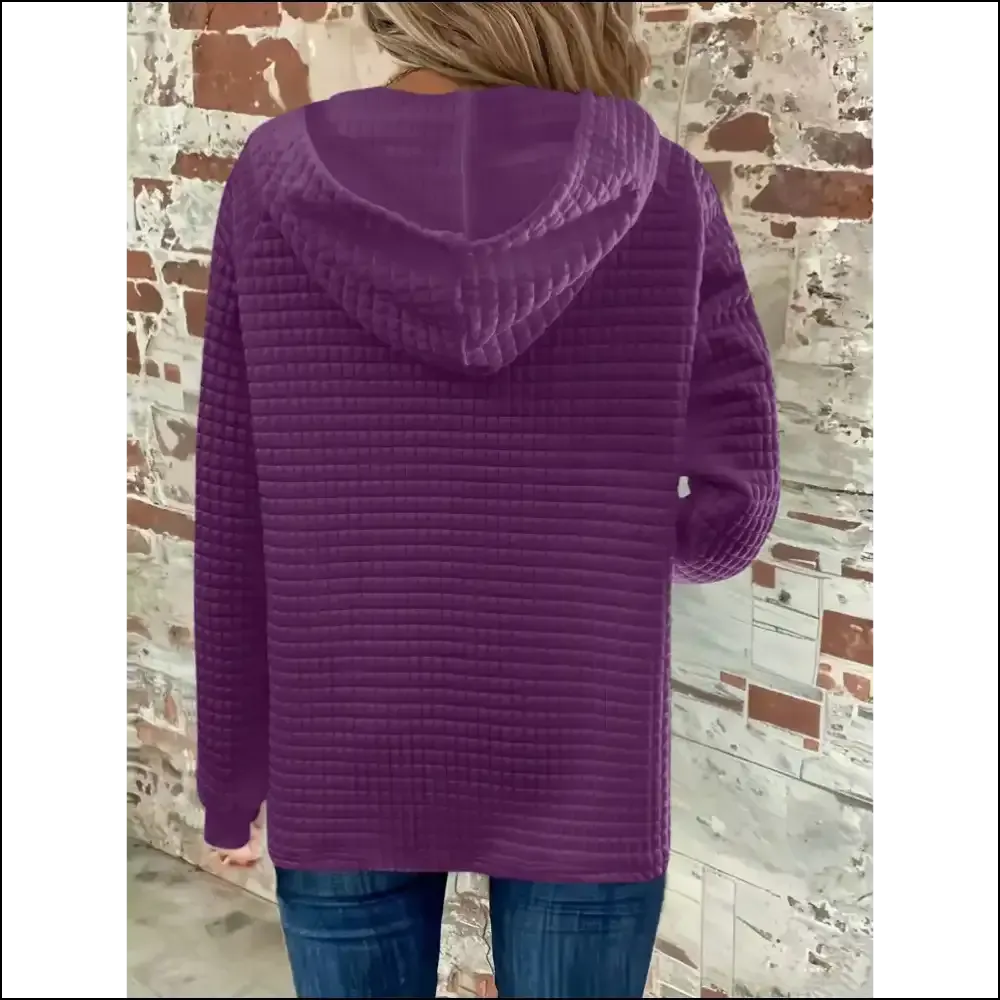 Chic Button Detail Drawstring Long Sleeve Hoodie