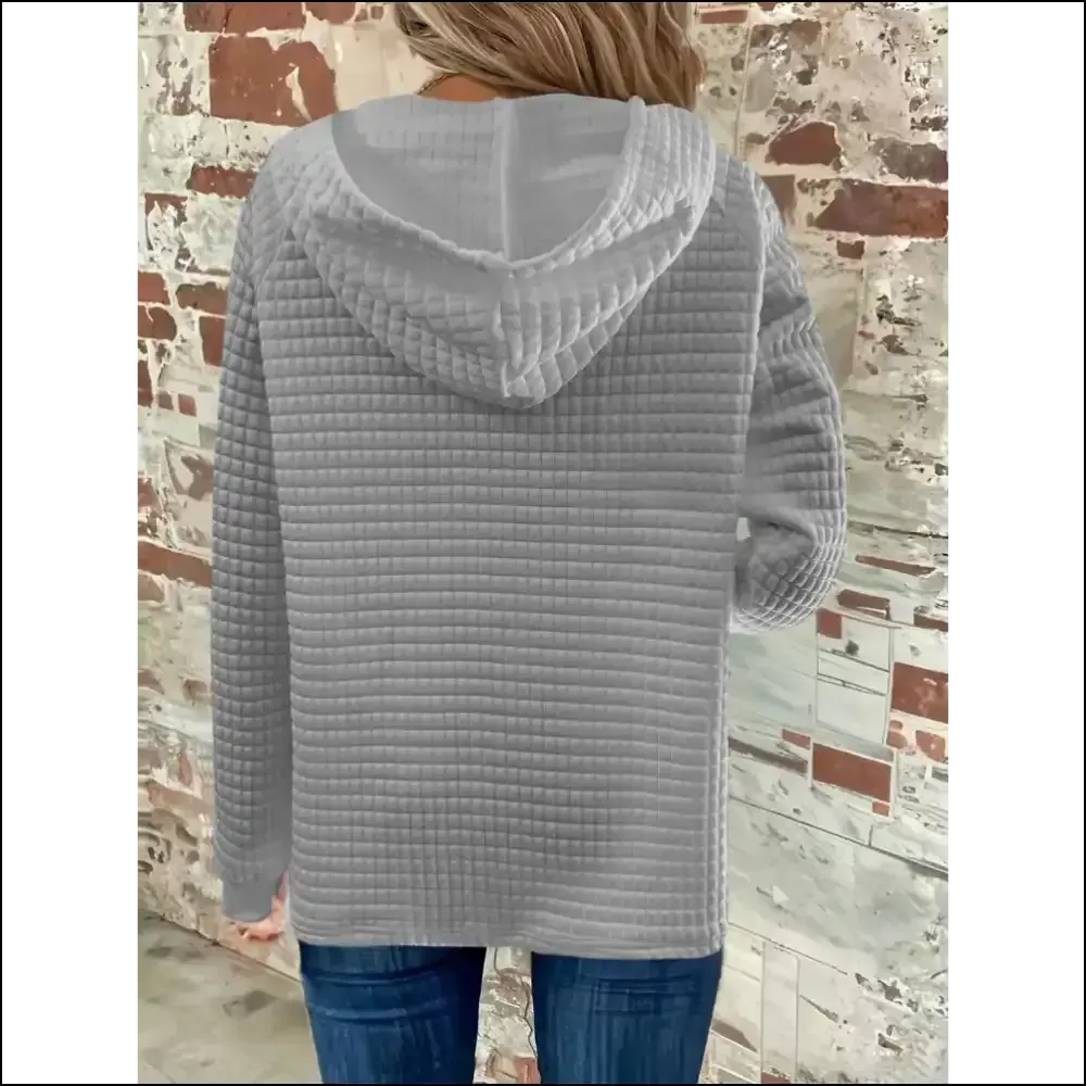 Chic Button Detail Drawstring Long Sleeve Hoodie