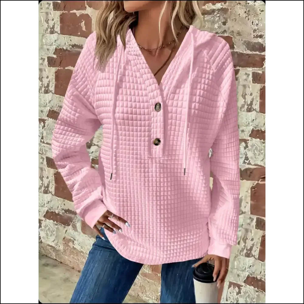 Chic Button Detail Drawstring Long Sleeve Hoodie