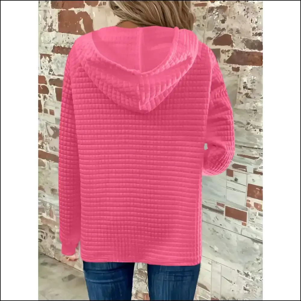Chic Button Detail Drawstring Long Sleeve Hoodie