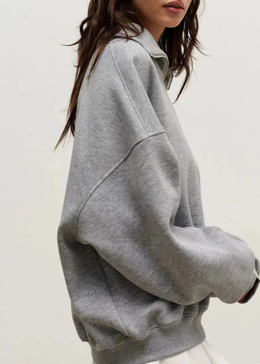 Chic Zip-Up Casual Navy Sweater