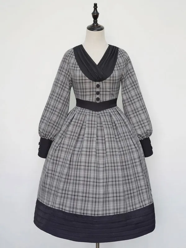 Classical Lolita OP Dress Plaid Camel Pleated Lolita One Piece Dresses