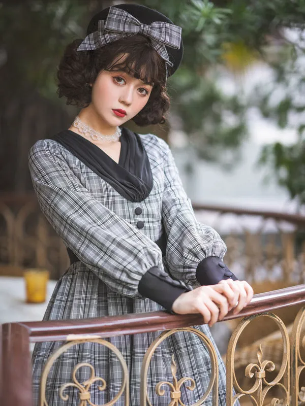 Classical Lolita OP Dress Plaid Camel Pleated Lolita One Piece Dresses
