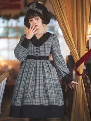 Classical Lolita OP Dress Plaid Camel Pleated Lolita One Piece Dresses