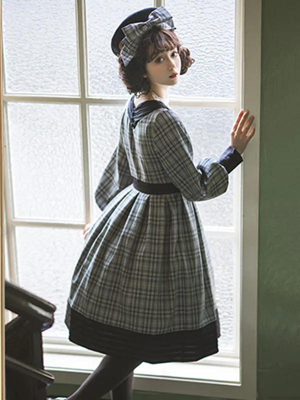 Classical Lolita OP Dress Plaid Camel Pleated Lolita One Piece Dresses