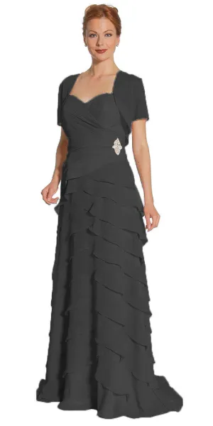 CLEARANCE - Juliet 1044 Spaghetti Strap Chiffon Formal Dress Multi Ruffle Hem (Size 3XL)