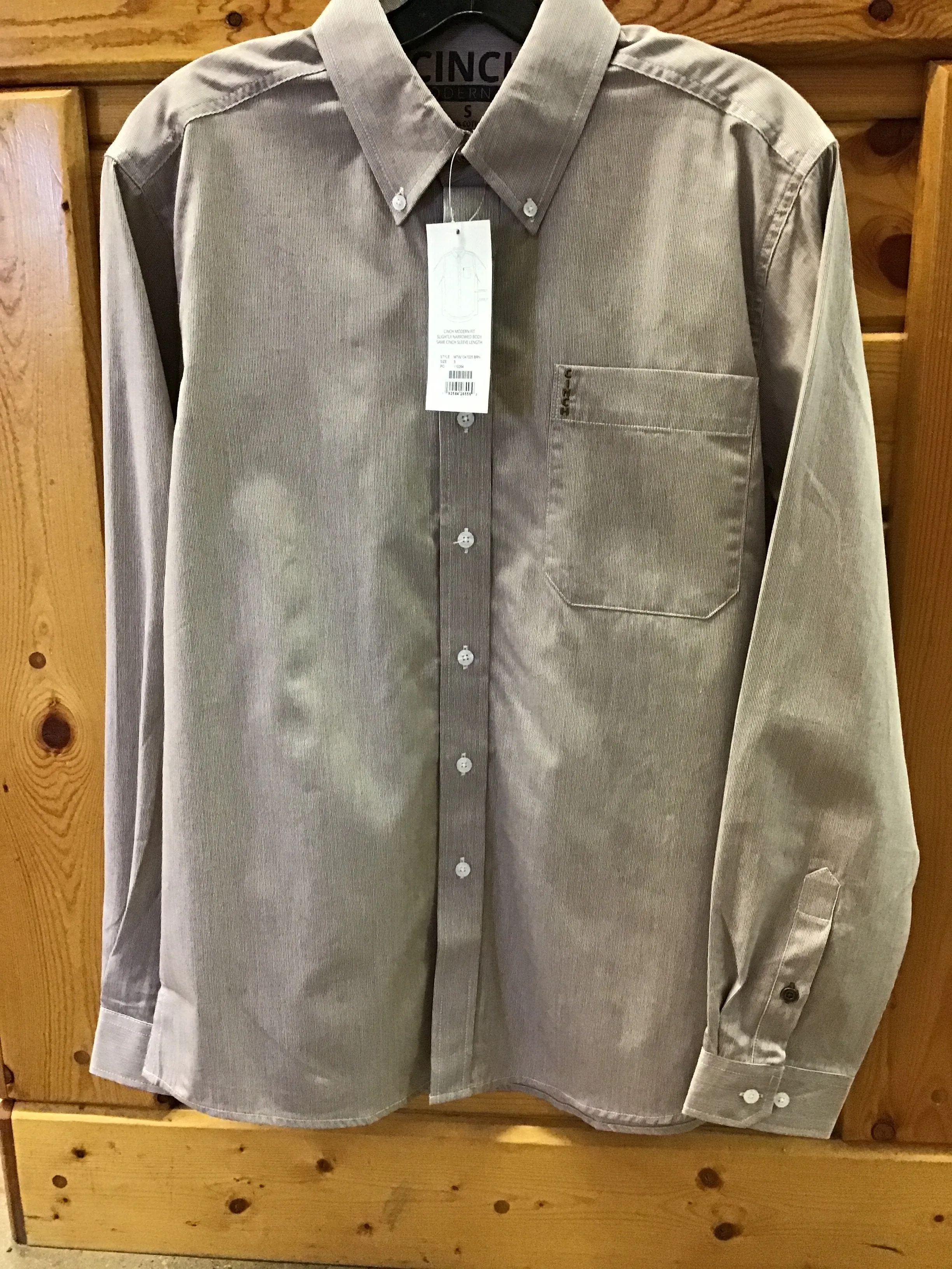 CLMTW1347025-M-Brn/Wht Shirt Mens Cinch Modern Fit L/S Stripe