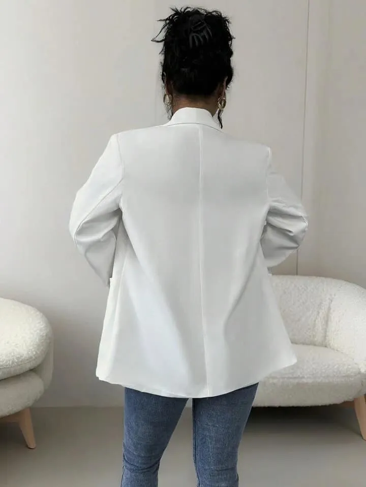 CM-CS775817 Women Casual Seoul Style Lapel Neckline 3D Floral Blazer Jacket - White