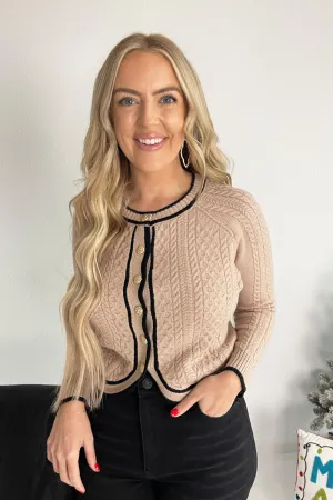 Contrast Hem Cable Knit Cardigan