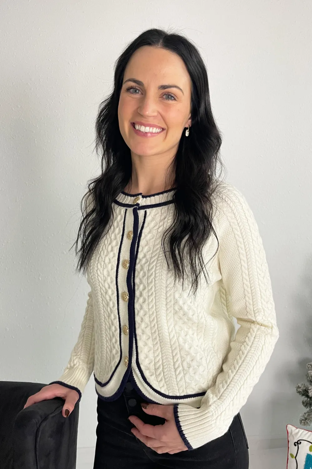 Contrast Hem Cable Knit Cardigan
